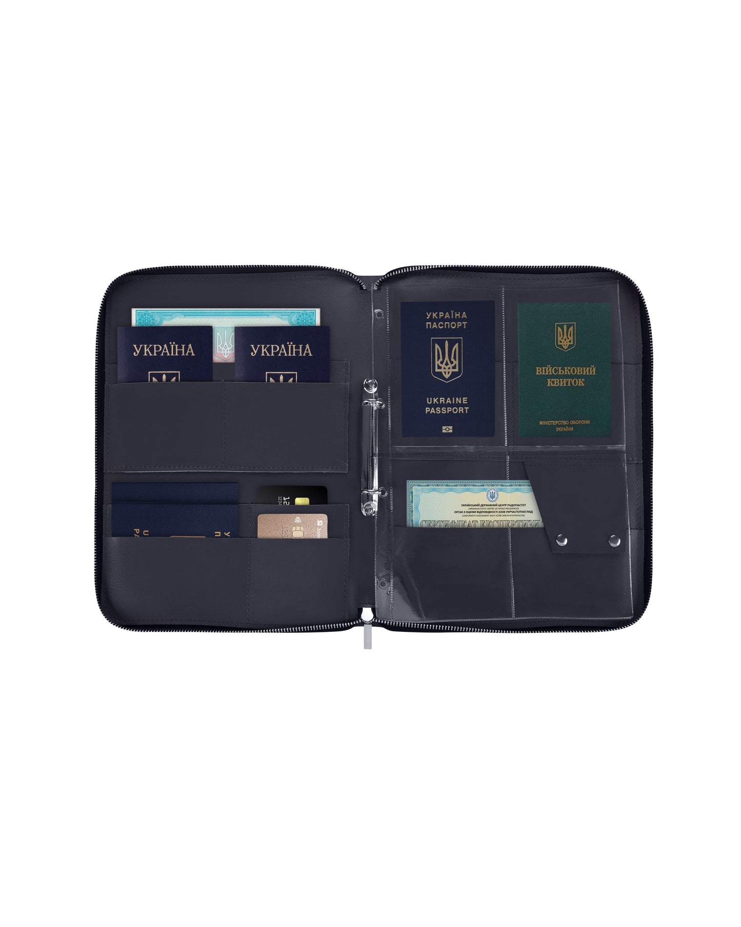 Шкіряна папка для морських документів на блискавці в темно-синьому кольорі