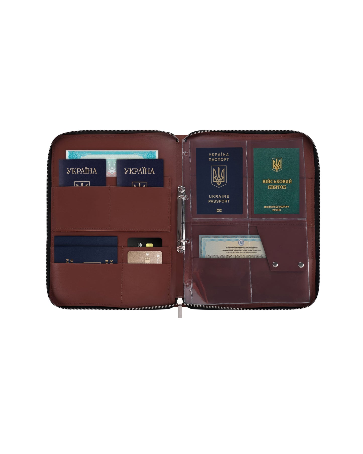 Шкіряна папка для морських документів на блискавці в рудому кольорі