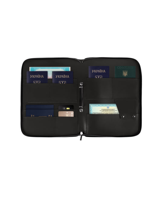 Шкіряна папка для морських документів на блискавці в чорному кольорі