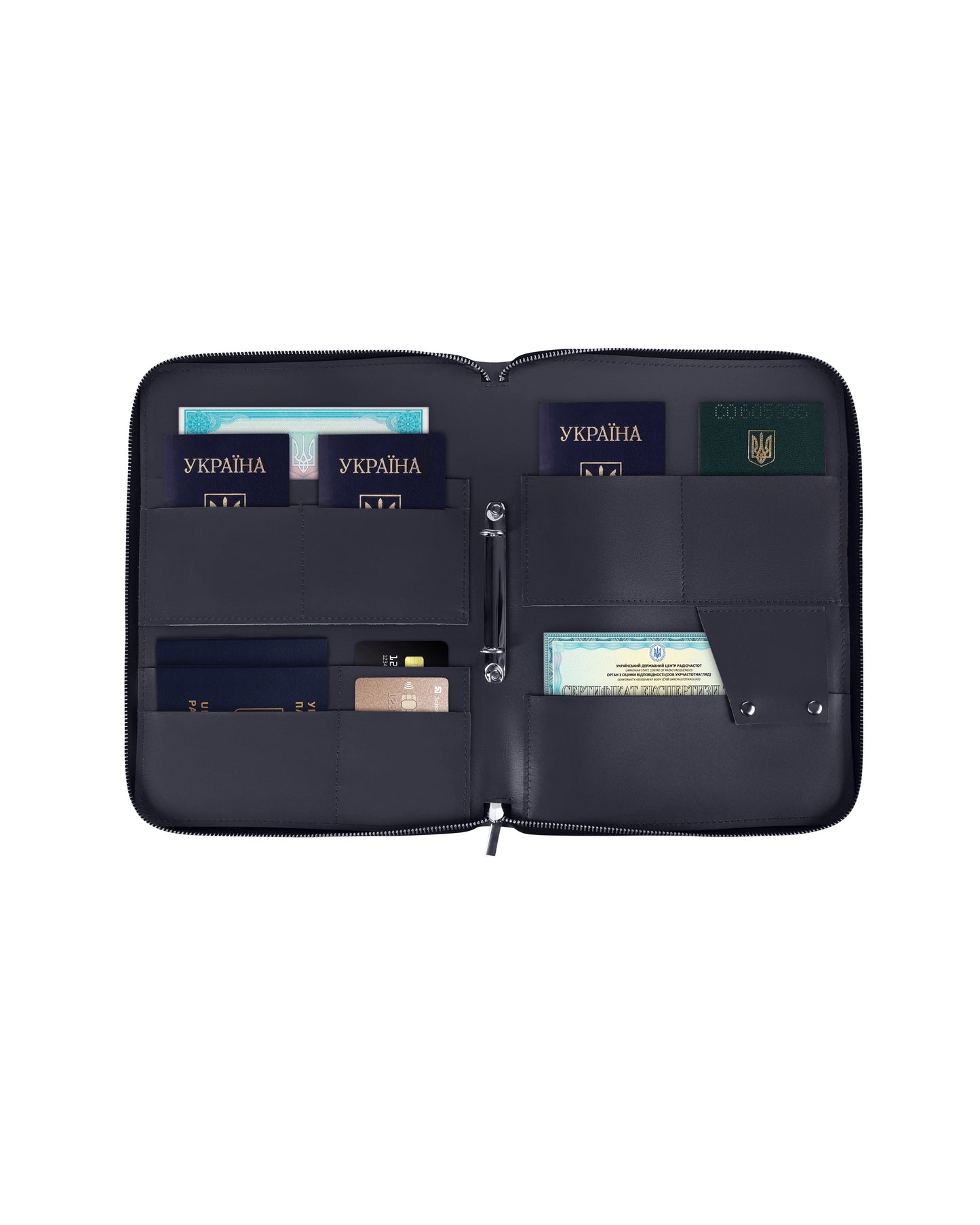 Шкіряна папка для морських документів на блискавці в темно-синьому кольорі